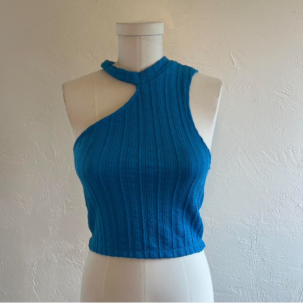 Zara Teal Asymmetrical Ribbed Tank Top